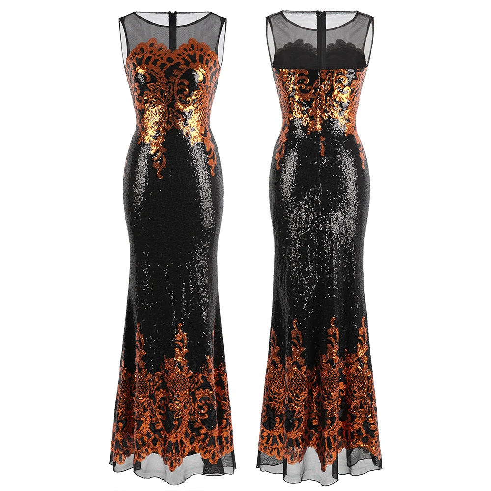 Длинное вечернее платье Angel fashions Бордовое с блестками и открытой спиной 348 444