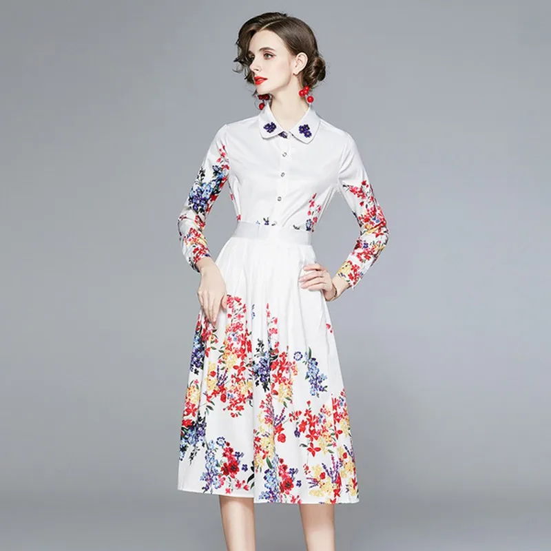 

Женский модный костюм из двух предметов с принтом, повседневный Топ с длинным рукавом и юбка-трапеция средней длины, женский осенний костюм ...