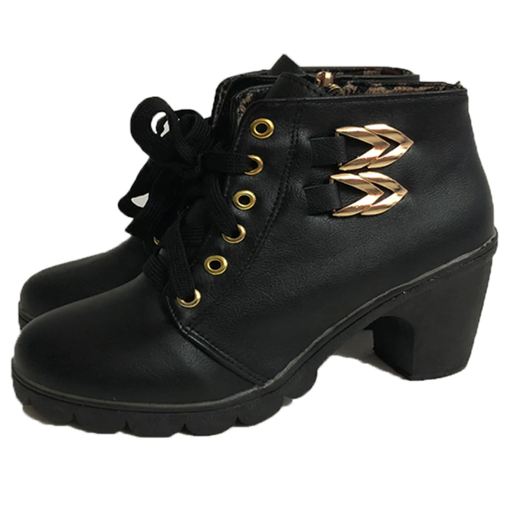 Ботинки на высоком каблуке женские ботинки молнии блочном армейские Цвет Черный