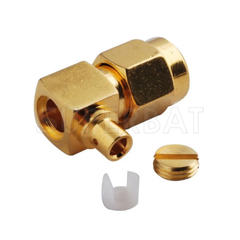 Superbat 10pcs RP-SMA Connector Solder Male(female pin) Right Angle for Semi-rigid Cable.086'',RG405