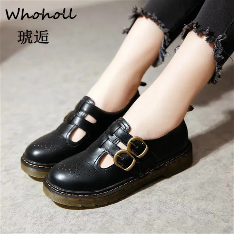Женские туфли оксфорды с круглым носком на плоской подошве пряжкой повседневные