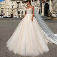 wuzhiyi champagne sweep train a line wedding dresses for women marriage lace appliques spaghetti straps vintage bridal gowns