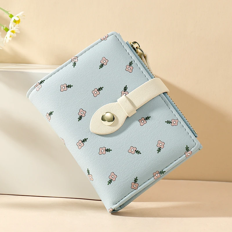 

Cute Flower Printing PU Leather For Women Standard Short Wallet Girls Zipper Coin Purse Key Wallet For Female Daily Clutch Purse