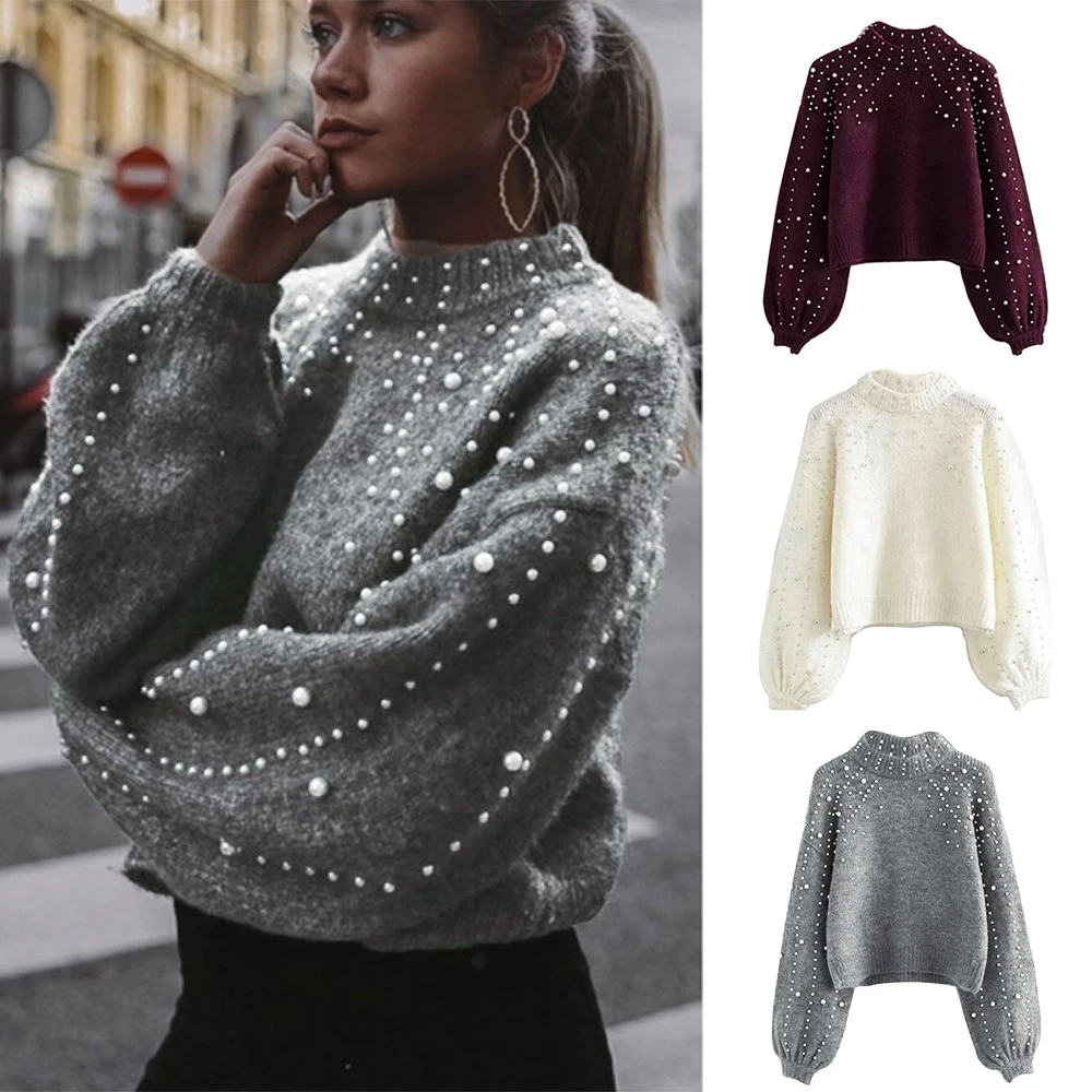 Женский свитер с рукавами-фонариками Cysincos повседневный Свободный Тонкий вязаный