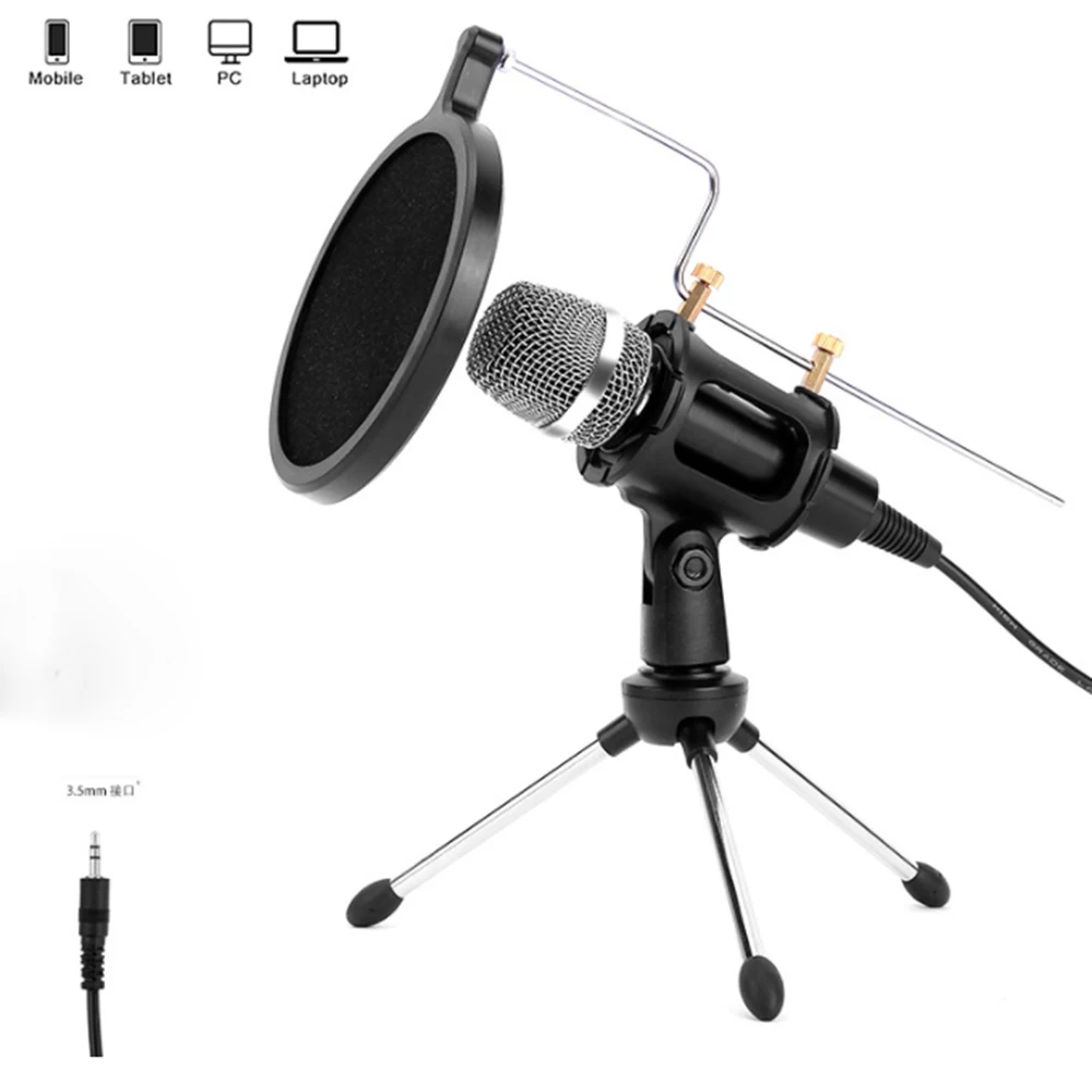 1Set Professional Condenser Microphone For Computer With Stand Phone PC Skype Studio 3.5 mm Microfone Karaoke Mic | Электроника