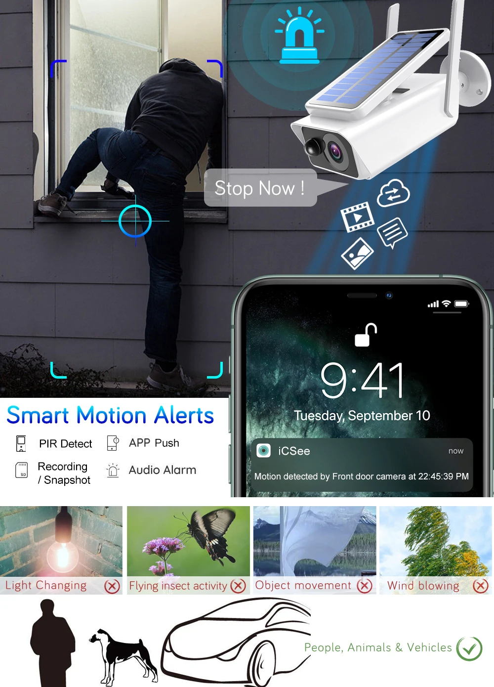 3mp wireless solar power wifi camera cctv security protection smart home outdoor waterproof pir motion detection securite cam free global shipping