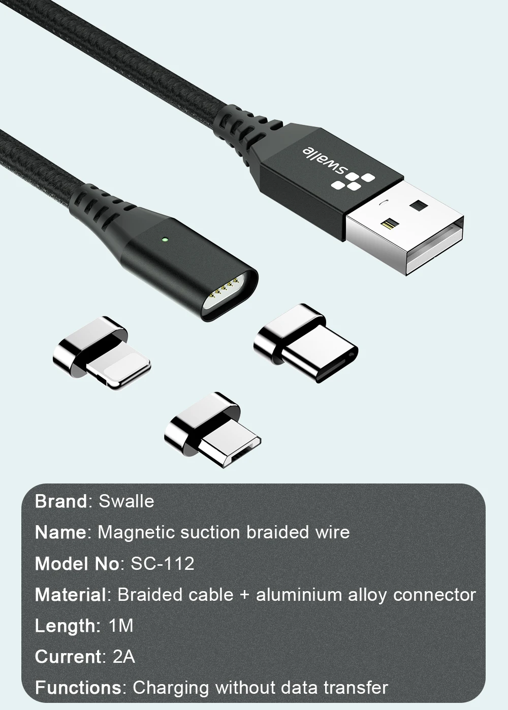 Магнитный кабель Swalle 3 в 1 для быстрой зарядки 2A Магнитный Micro usb type C кабель с многофункциональным адаптером Пылезащитная заглушка
