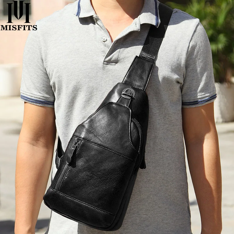 Мужская нагрудная сумка MISFITS модная Дорожная из натуральной кожи с металлическим