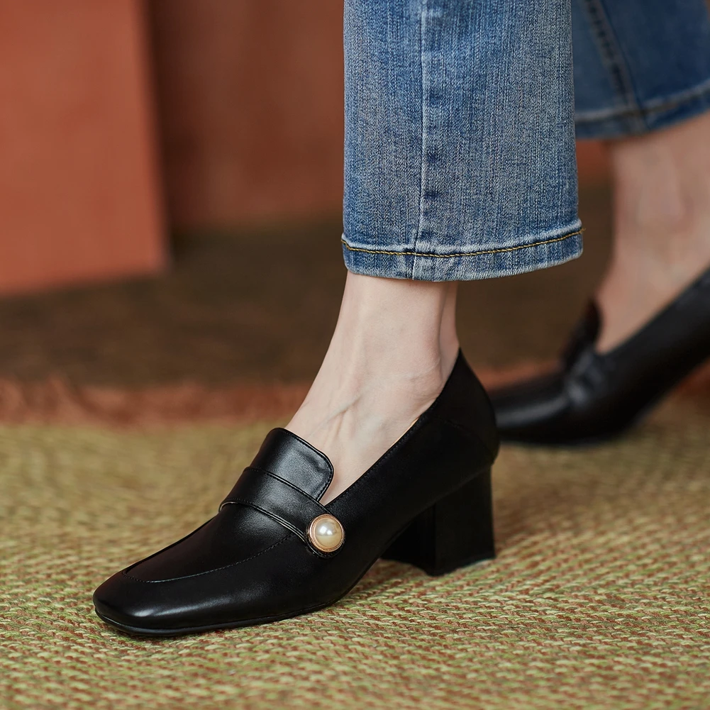 

BONJOMARISA Office Lady Casual Pearl Slip On Pumps Sewing New Design Brand Pumps Women Stylish Fashion Classic New Shoes Woman