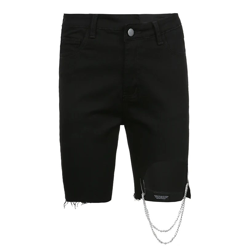 

HEYounGIRL Sexy Black High Waist Biker Shorts Ladies with Chains Hollow out Short Jeans Pants Women Casual Harajuku Punk Summer