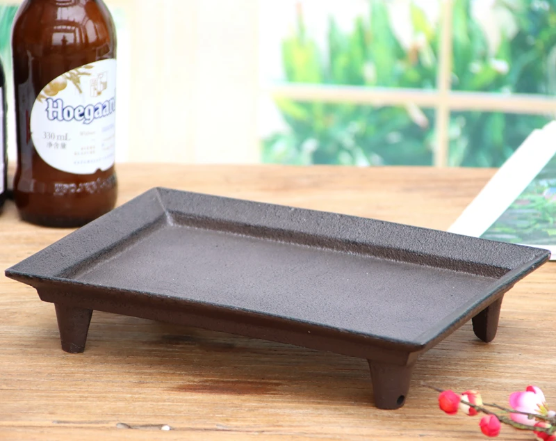 

Retro Rustic Rectangle Cast Iron Storage Tray With Four Standing Feet On Bottom Home Table Decor Metal Plate Embossed Center