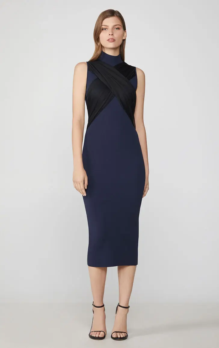 

KLEEZY женское Повседневное платье синего цвета с черным плетением, облегающее весенне-осеннее Повседневное платье