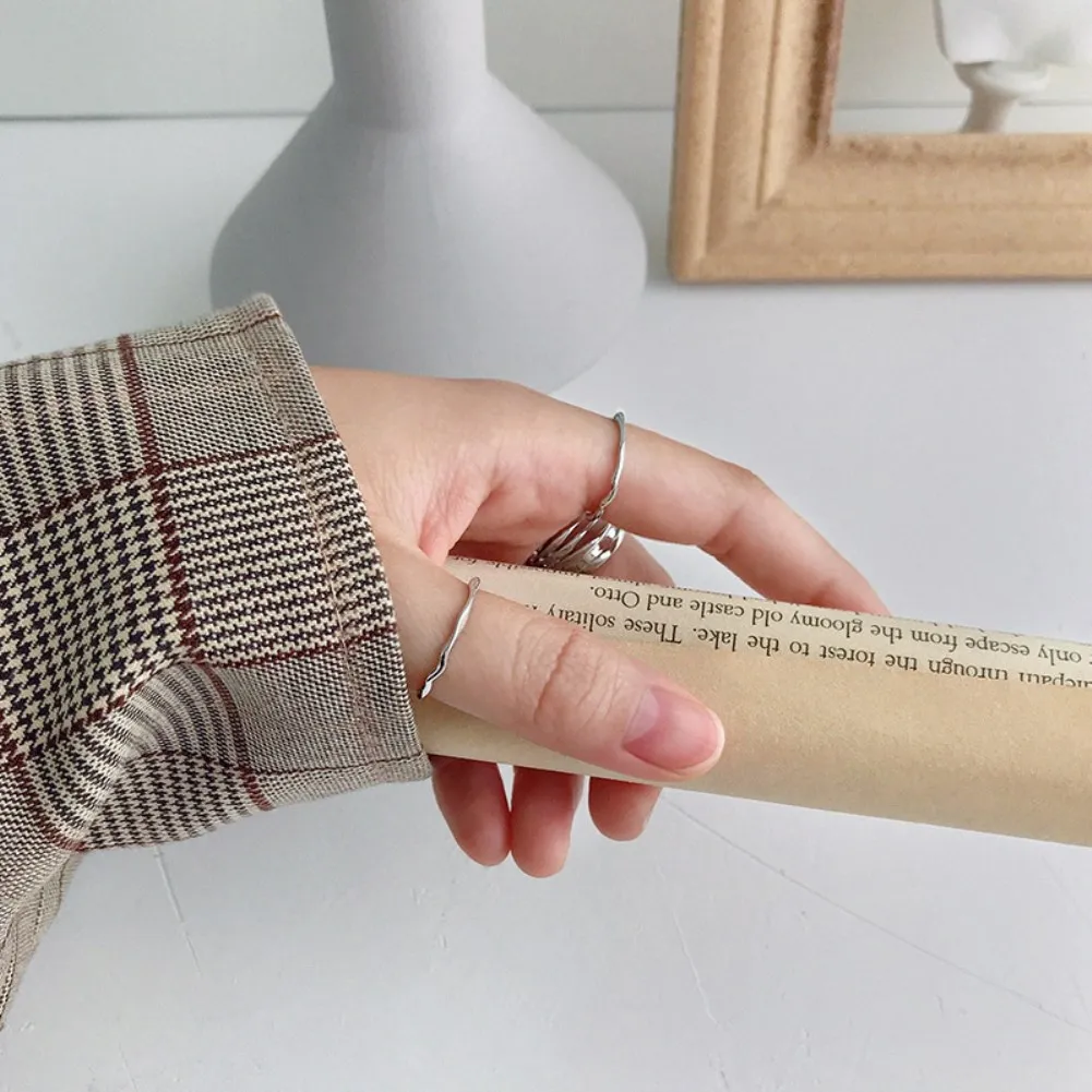 

LEKANI S925 Sterling Silver Cold Wind Minimalist Irregular Face Thin Ring Open Female Ring For Women Fashion Jewelry Gift