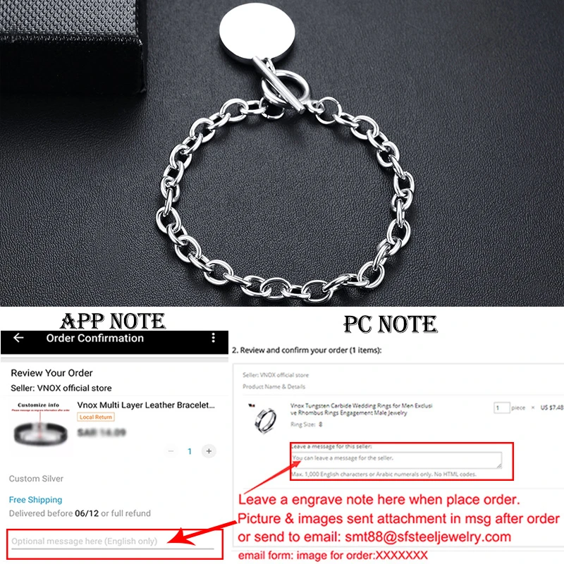 Custom Bracelet 740S Vnox, настраиваемое изображение, фото, имя, браслеты для женщин и мужчин, нержавеющая сталь, звено цепи с сердцем, монета, шарм, BFF, семейный подарок - Окраска металла: Custom Bracelet 740S