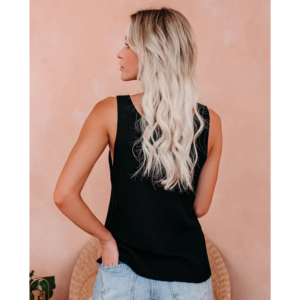 

Sexy Summer New Camisole Ice Silk Knitted Women Fashion Sleeveless Cotton V-Neck Loose Casual Solid Splice T-Shirt Female