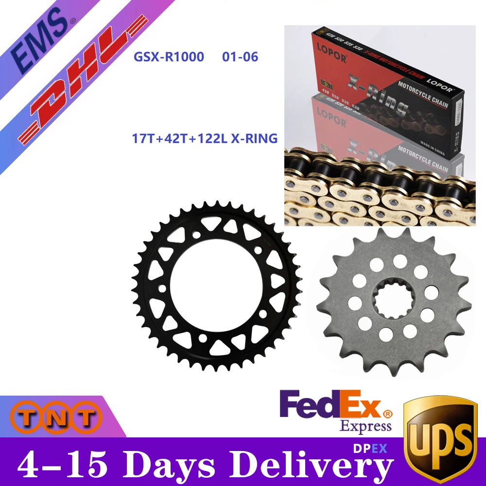 

17T 42T 43T 122L 530 X-RING Sprocket Chain Kits For Suzuki GSX-R1000 GSXR1000 01-06 07-08