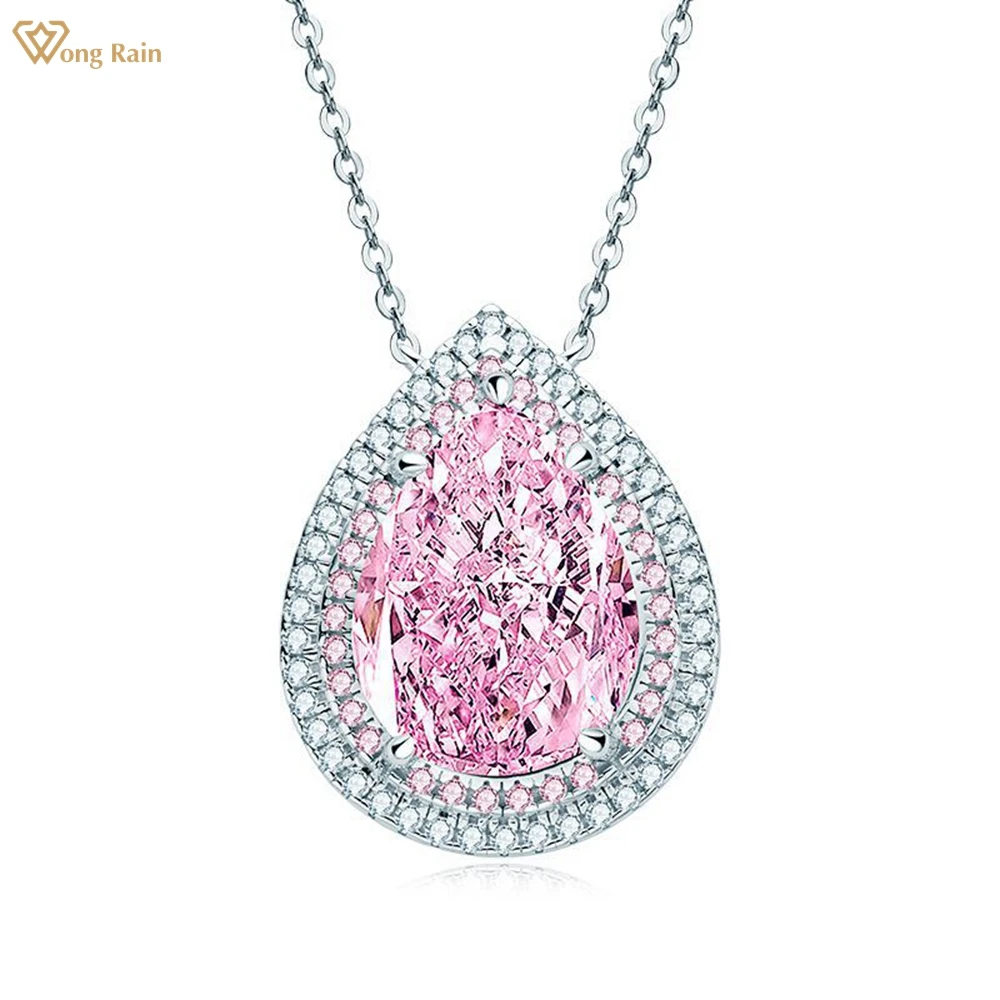 

Wong Rain 925 Sterling Silver Pear Cut 12*16 MM Created Moissanite Gemstone Wedding Party Women's Pendant Necklace Fine Jewelry