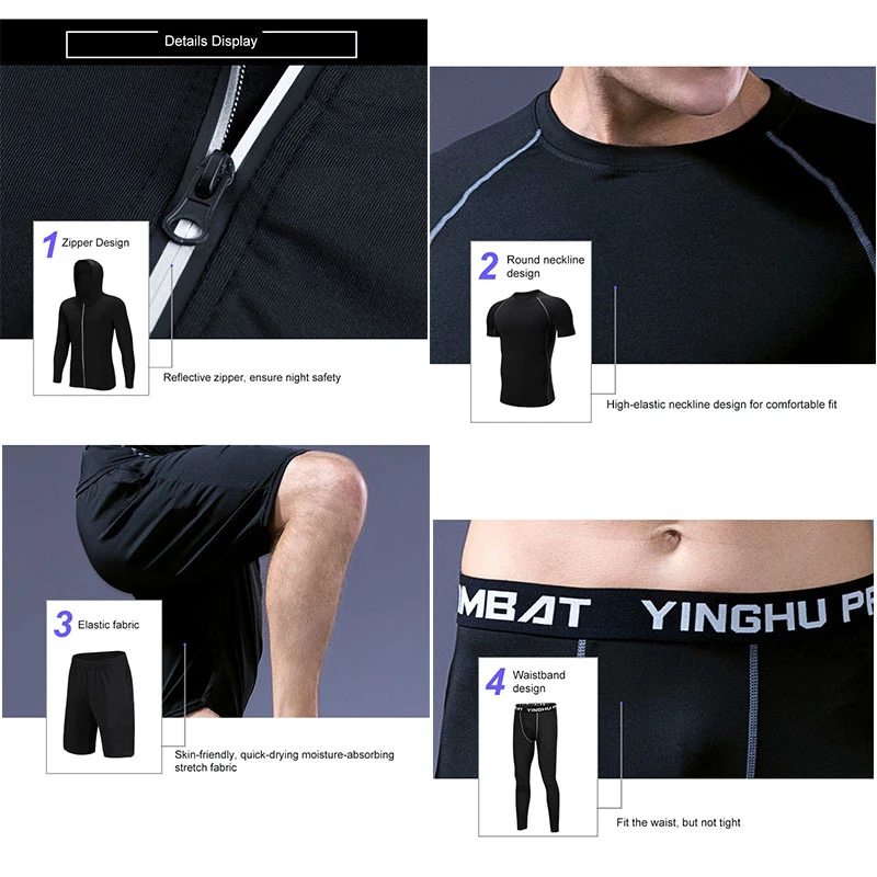 

Men Sportswear Reflective Zipper Hoodie Tracksuit Man Elastic Breathable Jogging Training Fitness Gym Clothes Running Sportswear