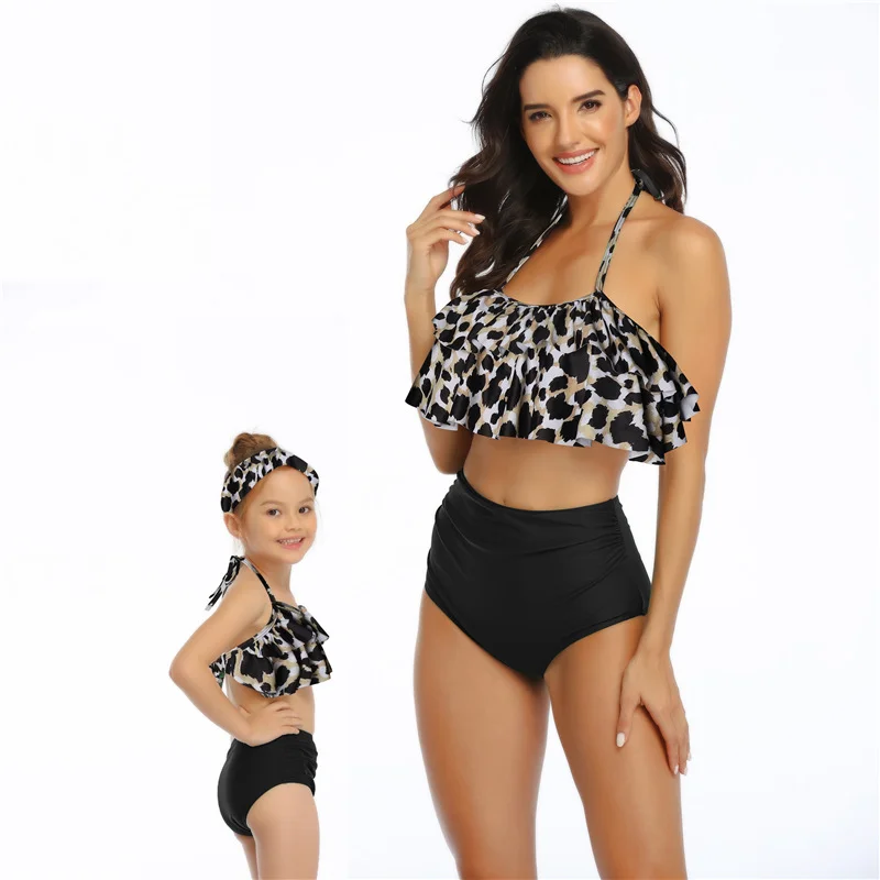 

High Waist Two Piece Flounce Bikini Set Mother Daughter Swimwear Women Girls Swimsuit for Family Look