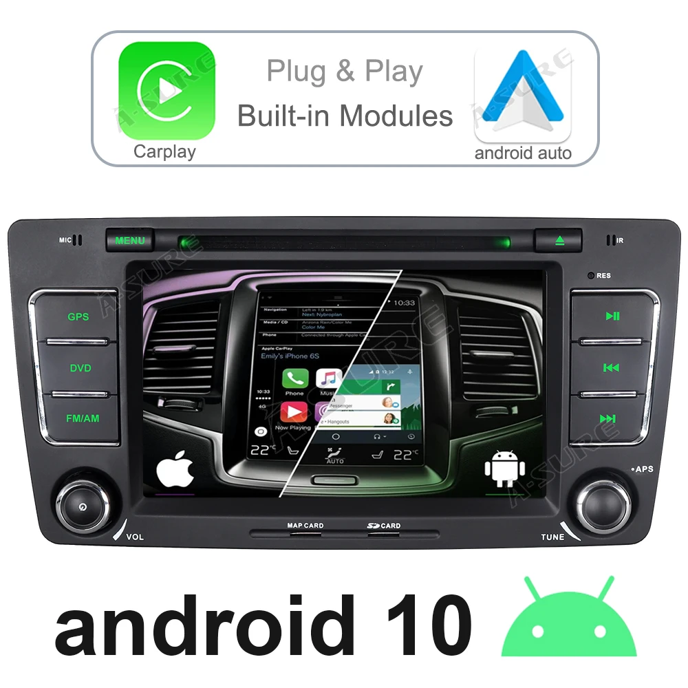 Автомагнитола A Sure 7 дюймов 2 Din Android 10 0 Wi Fi 4G + DVD GPS навигация для SKODA Octavia Yeti fabia