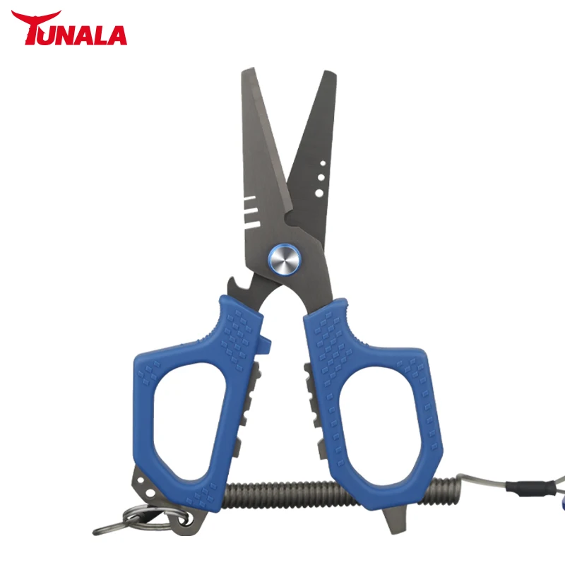 TUNALA Fishing Scissors Pliers Serated for Bait Kraton Handle Outdoor Multifunctional Tools with Sheath Hook Removal Line Cutter
