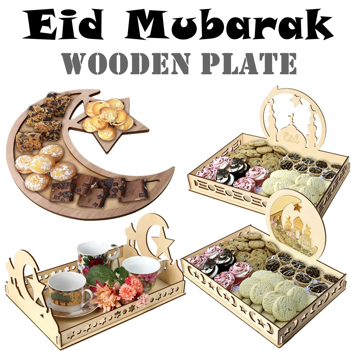 2020 Новинка Eid Mubarak мусульманские десертные подносы тарелка деревянные украшения