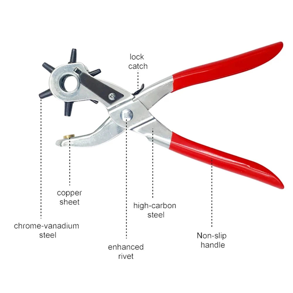 

New Leather Belt Hole Punch Plier Eyelet Puncher Revolve Sewing Machine Bag Setter Tool Watchband Strap Household leathercraft