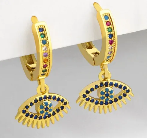 Ручная работа разноцветные латунные серьги-кольца с микрозакрепкой из фианита и