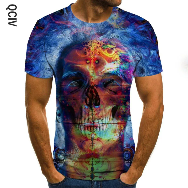 

Men's summer streamer color pattern printing short sleeve round neck T-shirt fashion shirt