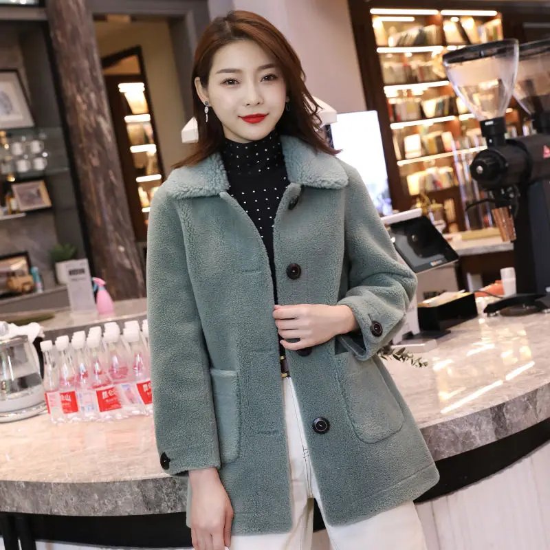 

Women Autumn Winter Real Granular Sheep Shearing Short Coat Female Casual Warm Wool Jacket Ladies Fashion Lambswool Outwear Y125