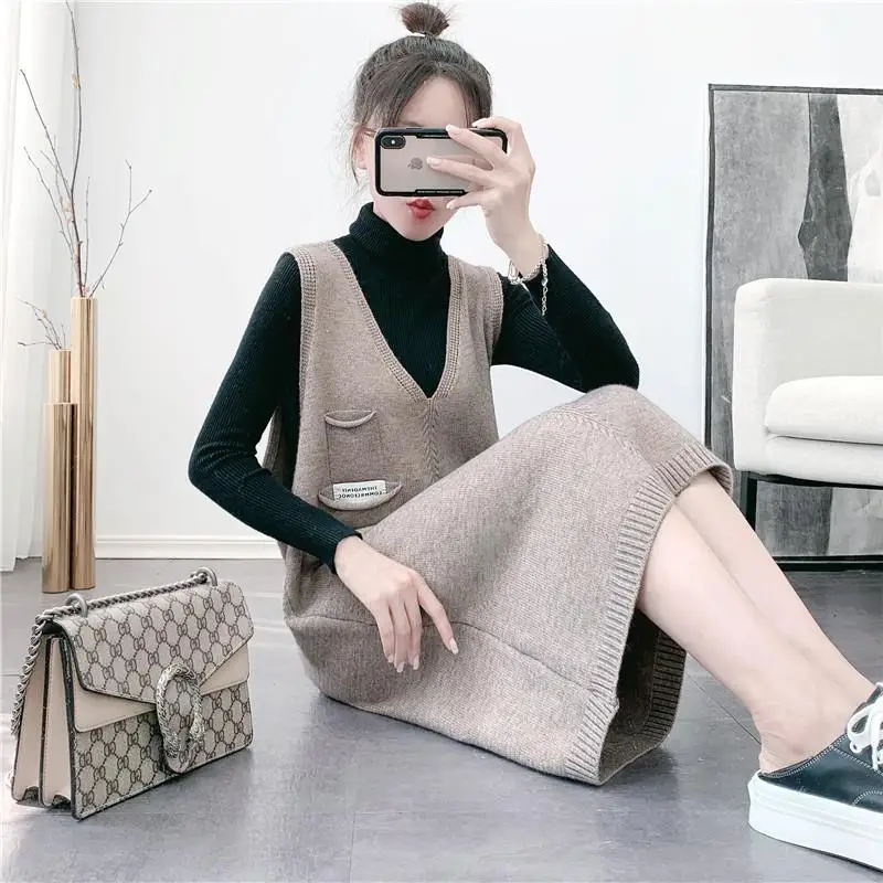 Женское длинное трикотажное платье повседневный Свитер оверсайз без рукавов