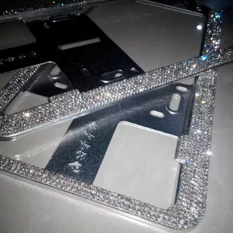 

Luxury Crystal Diamond Car License Plate Frames Handmade Sparkly Bling Rhinestone Stainless Steel Metal Frames Fashion