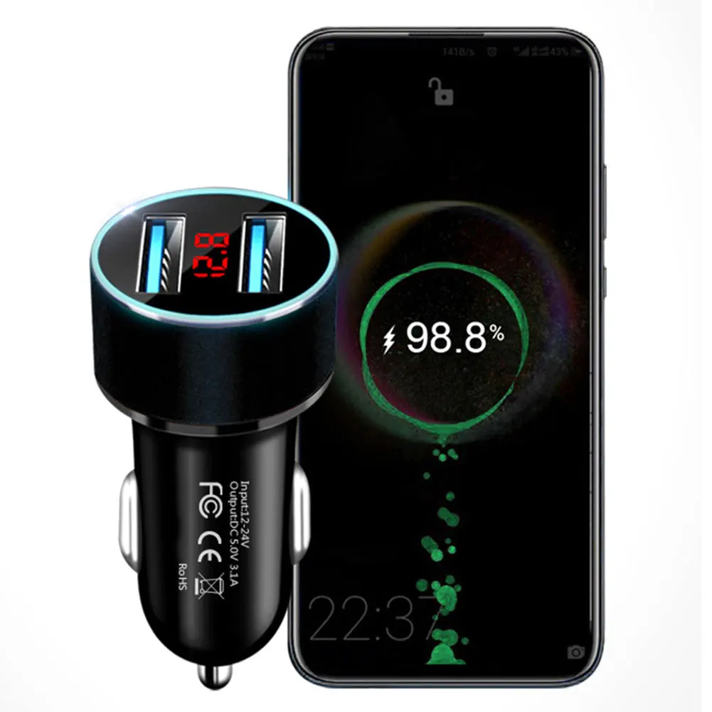 Быстрое зарядное устройство для автомобиля с двумя USB портами и ЖК