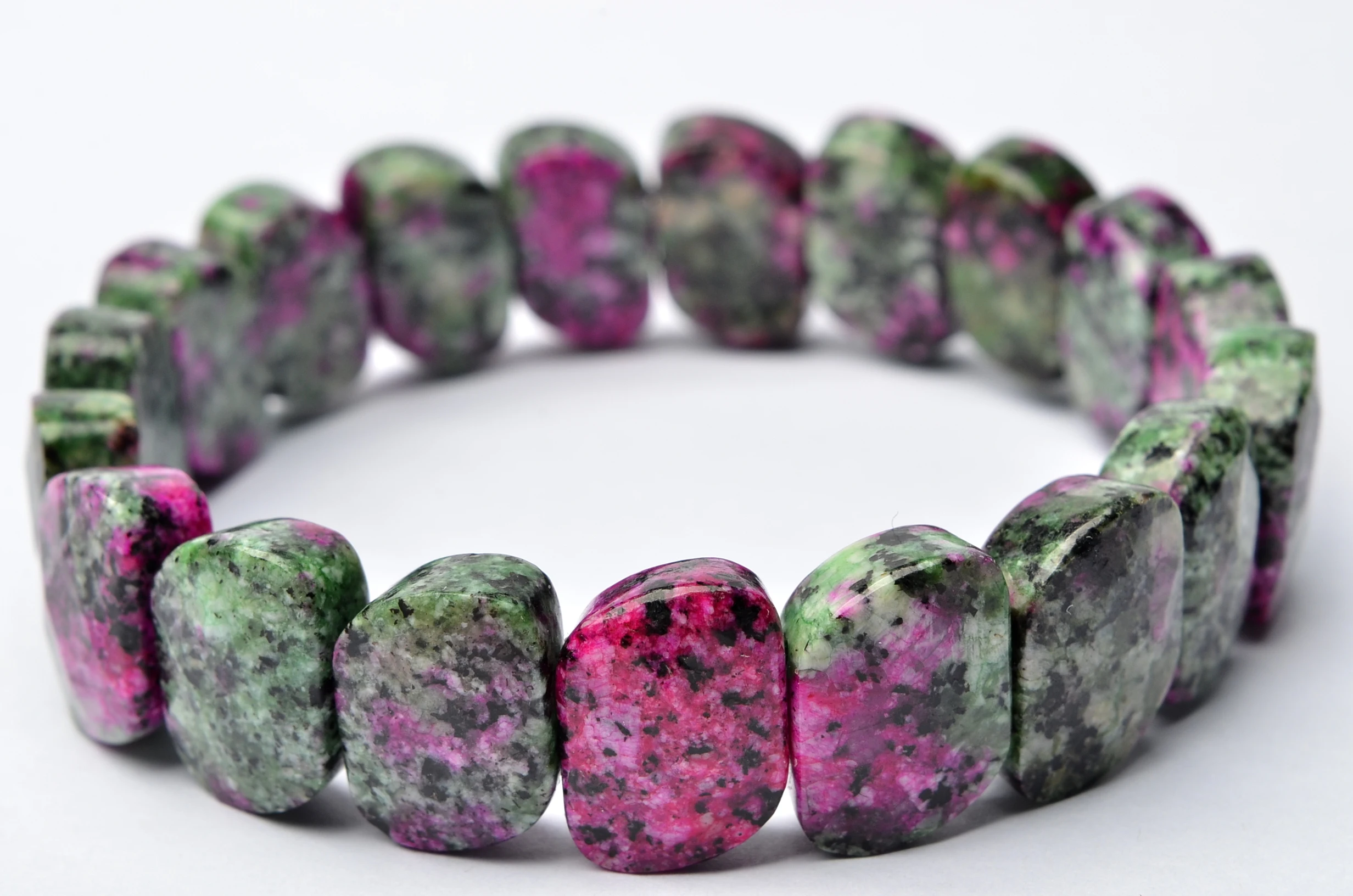 

High quality ruby in zoisite "S" shape Bracelets Geometry Long Beaded Stone Wrap Bracelet Elastic Bangle