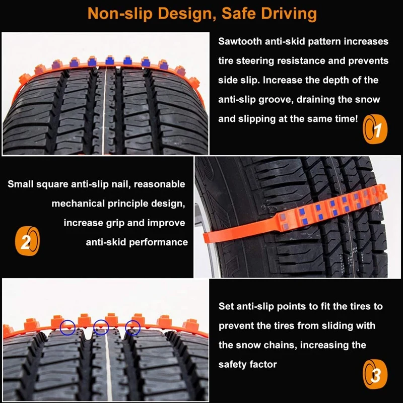 

10 PCS Car Tire Snow Chain Universal Snow Tire Chain Suitable for Truck SUV Non-Slip Emergency Plastic Wheel Chain