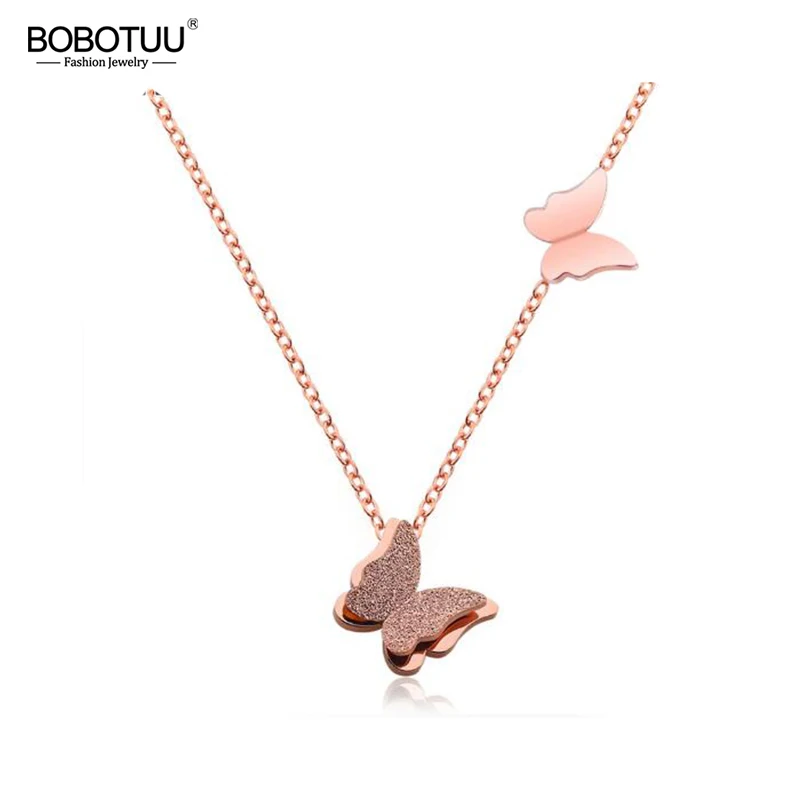 Цепочка с подвеской в виде двойной летающей бабочки из титановой стали|Ожерелья