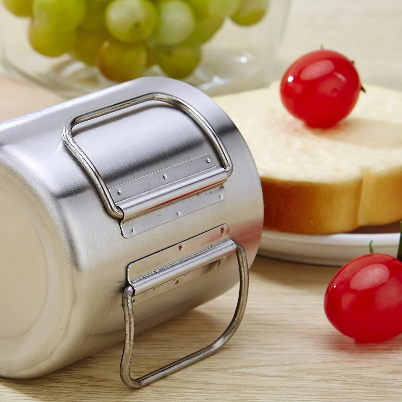 

1Pcs 10 Oz. Stainless Steel Outdoors Camping Cup W/Foldable Handles