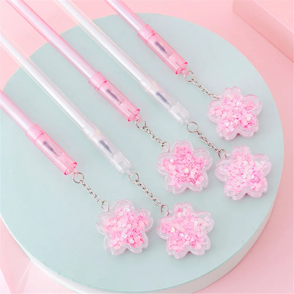 

4pcs Cute Cherry Blossom Gel Pens Kawaii Stationery 0.38mm Black Needle Gel Pens Kids Gifts School Office Writing Tools