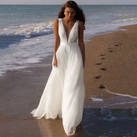 eightree simple beach wedding dresses white v neck sexy sleeveless bridal gowns vestido de noiva boho wedding gowns custom size