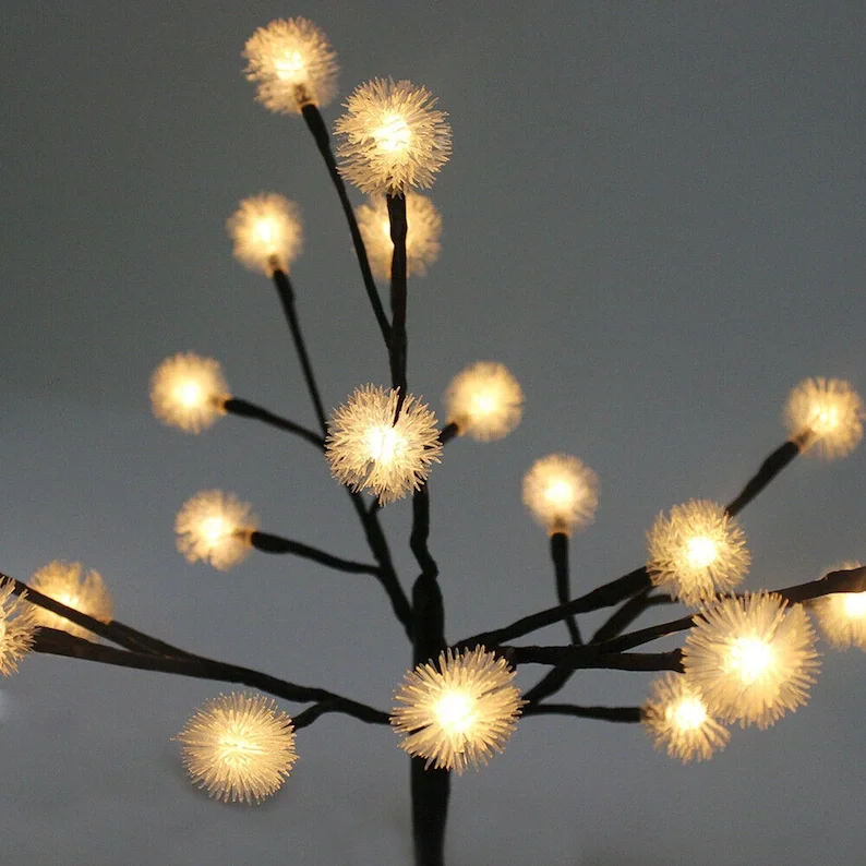 2 Pack LED Solar Garden Stake Lights Warm White DIY Foldable Branches Dandelion Flowers Lights for Outdoor Patio Yard Garden Dec