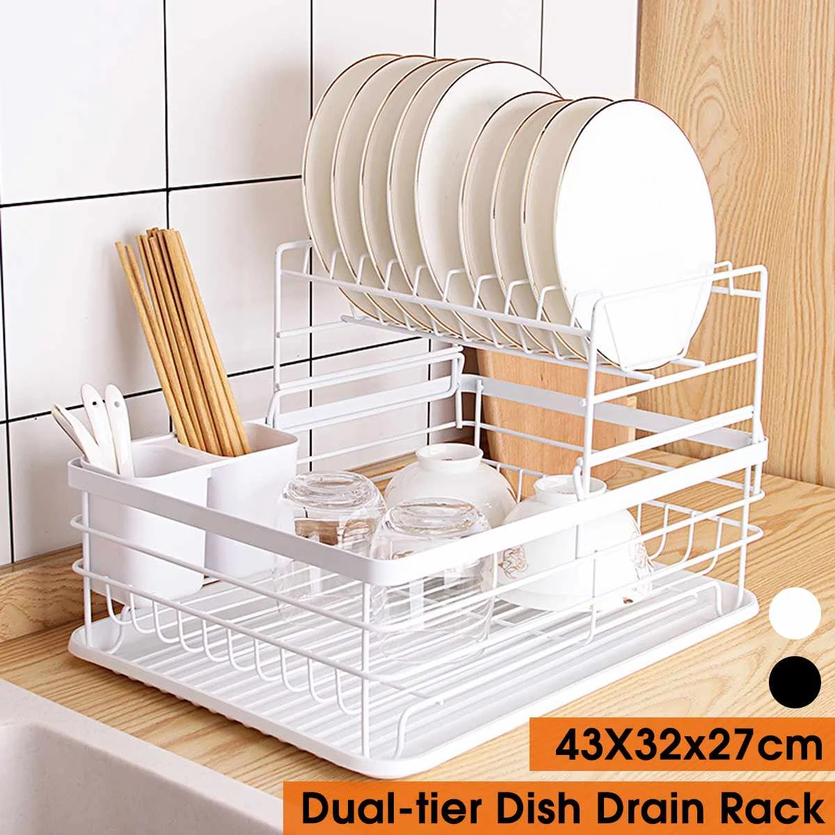 

Dual Layers Multifunctional Tableware Drainer Dish Bowls Drying Rack Kitchen Storage Shelf Organizer Saving Space (43x32x27cm)