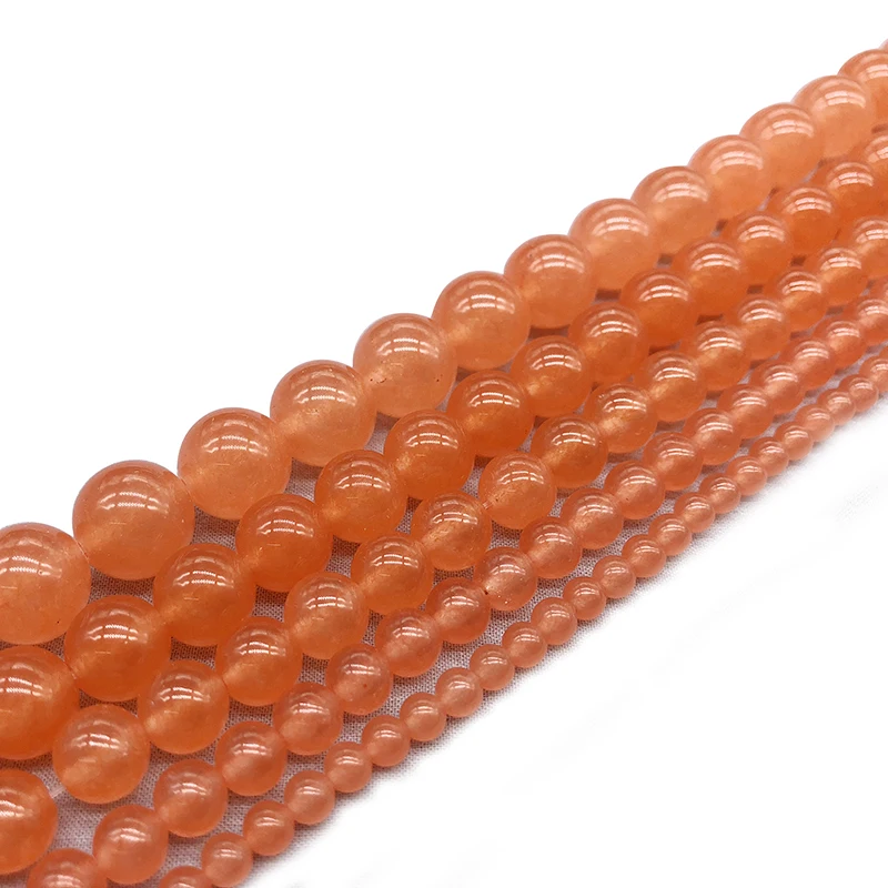 Natural Orange Red Chalcedony Jades Beads Gem Stones Round Loose Beads For Jewelry Making 4-12mm Diy Bracelet Necklace 15"