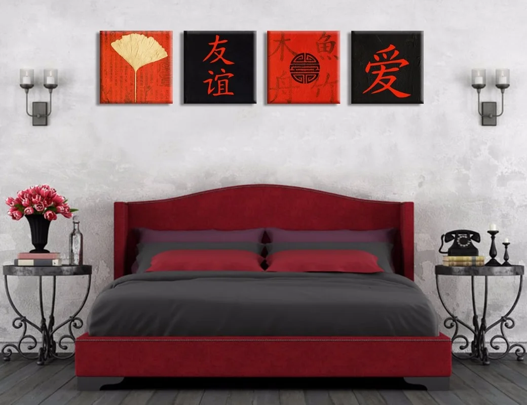 Слова китайская живопись на холсте каллиграфия слова Wall Art плакат 4 шт. любовь и