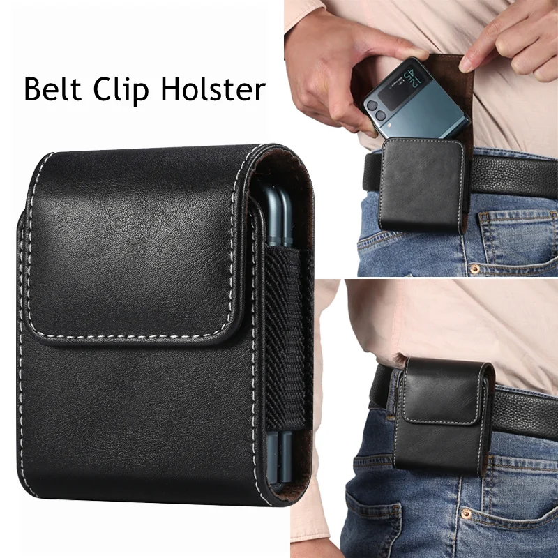 

Belt Clip Holster Case Cover For Samsung Z Flip 3 5G Waist Bag Universal Leather Phone Pouch For Galaxy Z Flip3 Motorola Razr 5G