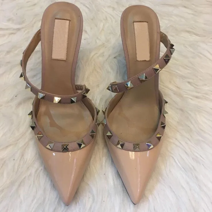 

Hot sale in 2021-studded high heels patent leather rivet sandals women's shoes lover high heels sandals