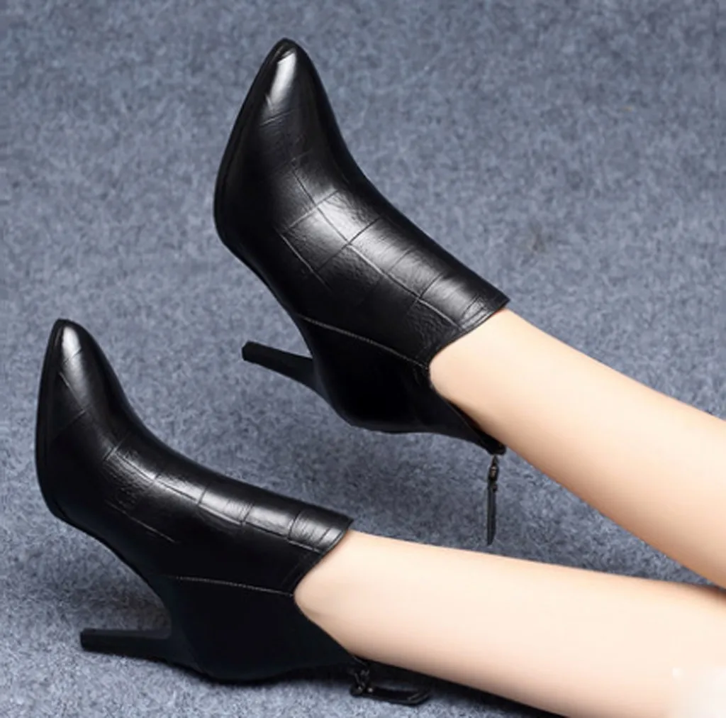 Женские ботинки на молнии сзади ботильоны шпильке повседневные с острым носком |