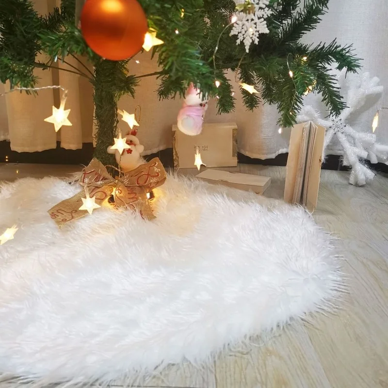 

Christmas Version Opening Plus Plush Tree Skirt Bottom White Artificial Fur Christmas Tree Bottom Cushion New Year Home Ornament