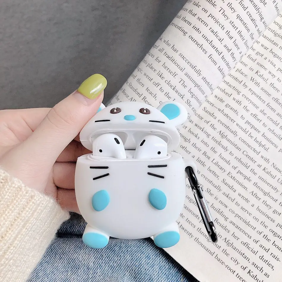 3D наушники в виде кролика чехол для Airpods 2 чехол силиконовый чехол для мыши для Apple Air pods чехол Динозавр для наушников ремешок для наушников