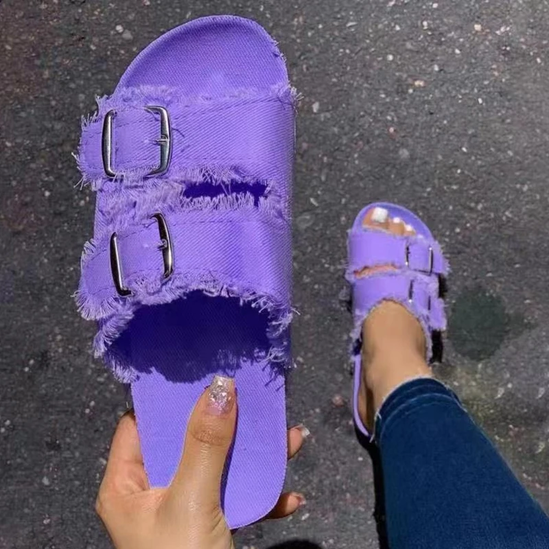 

Women's Sandals with Buckle Hollow Canvas Women's Shoes Flat Shoes Lightweight and Comfortable Soft-soled Slippers Casual Shoes