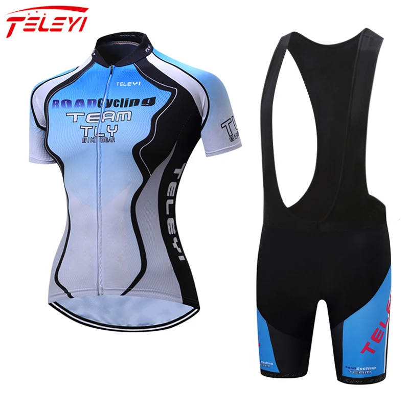 

TELEYI Woman Cycling Jersey Set Summer 2021 MTB Road Bicycle Clothing Breathable Mountain Bike Clothes Quick-Dry Cycling